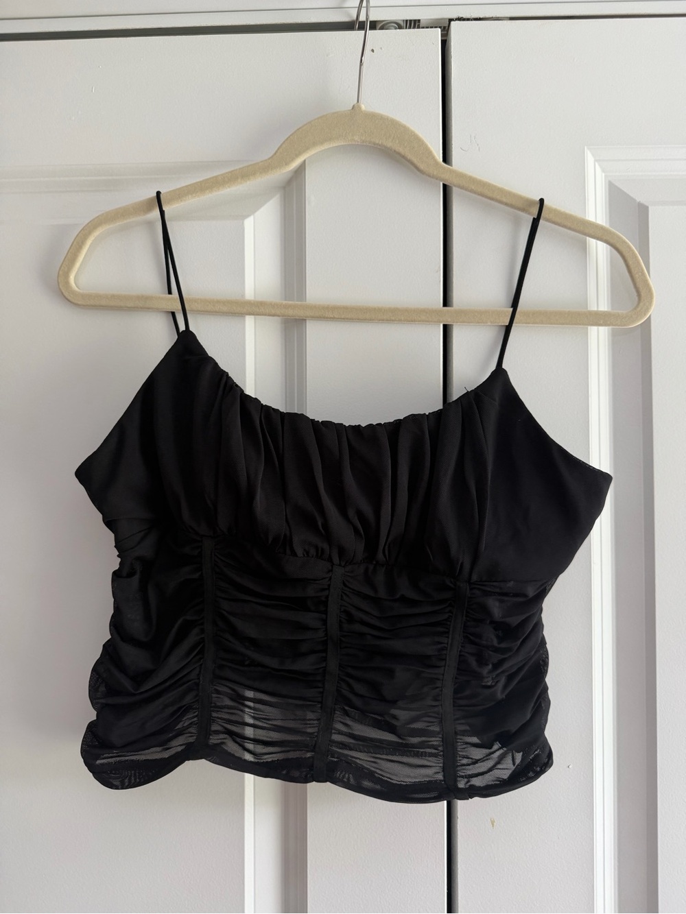 Black Ruched Spaghetti Strap Going Out Top